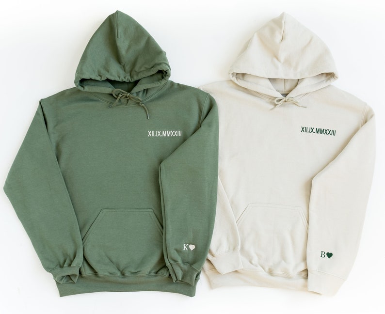 Custom Embroidered Roman Numeral Hoodie - Couples Gift - Personalized Gift Date Hoodie Initial on Sleeve - Engagements, 1st Anniversary gift il_794xN.5753654912_92id.jpg