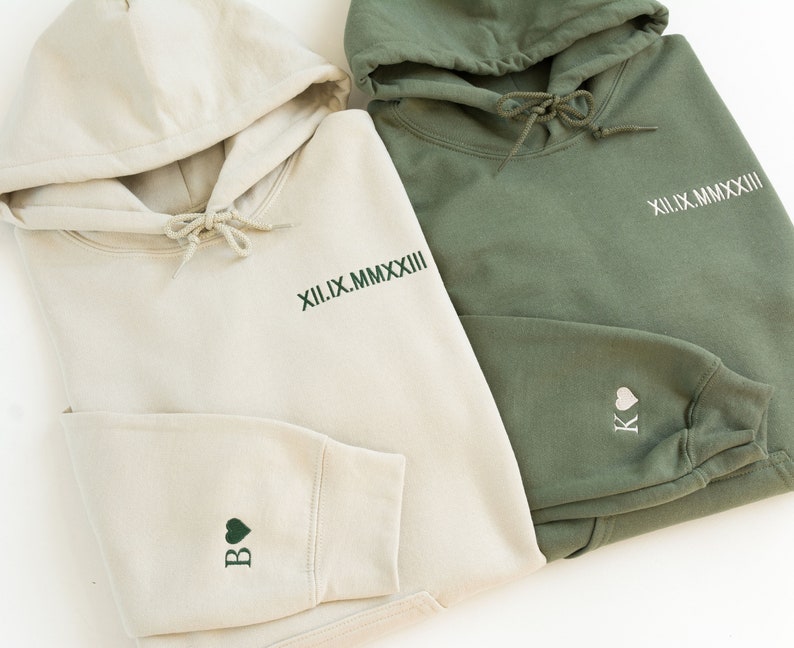 Custom Embroidered Roman Numeral Hoodie - Couples Gift - Personalized Gift Date Hoodie Initial on Sleeve - Engagements, 1st Anniversary gift il_794xN.5753654956_hmdc.jpg