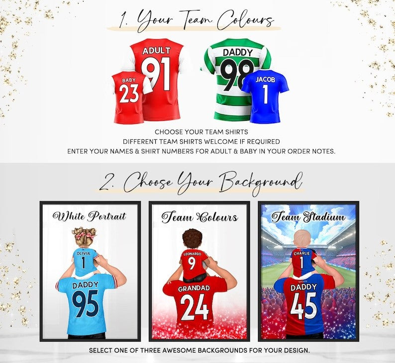 Custom Any Team, Custom Football Canvas, Personalised Football Gift for Dad, Gift for Grandad, Customisable Soccer Adult & Baby