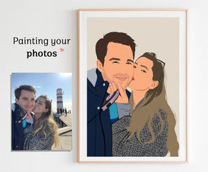 couple portrait canvas, gift for couple, faceless portrait, engagement drawing, boyfriend portrait, family portrait, custom gift, Faceless Gift