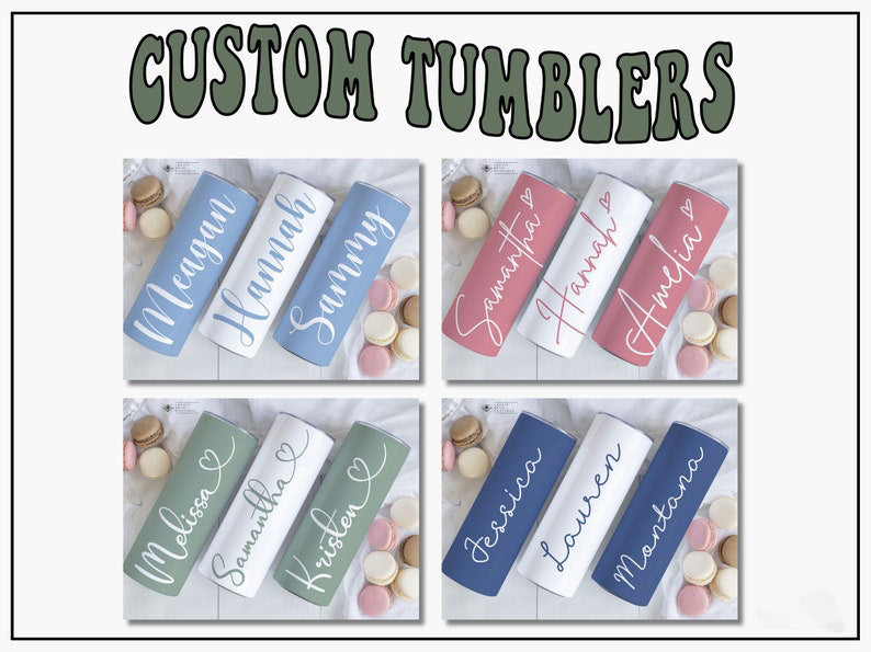 Personalized Bridesmaid Tumblers, Custom Bachelorette Party Skinny Tumblers Bridesmaid Proposal Gift Girls Trip Matching Tumblers Dusty Blue