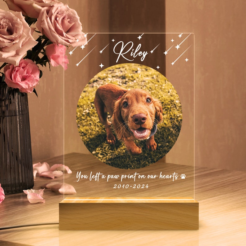 Personalized Photo Pet Night Light, Pet Memorial Plaque, Personalized Gifts for Pet Loss, Sympathy Gift, Mother's Day Gift,Pet Memorial Lamp