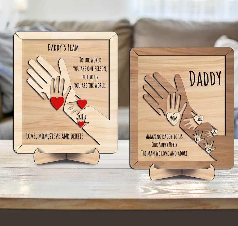 Father's Day Gift Strong Family Hands Frame Board Sign Gift For Dad Gift for Grandpa Personalized Family Gift Wood Sign