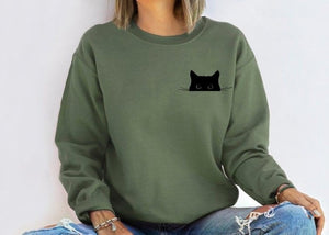 Cat Sweatshirt,Cute Cat Sweatshirt,Black Cat Shirt,Cat Peeking Sweatshirt,Womens Funny Sweatshirt,Gift for Cats Lover,Cat Mom Sweatshirt