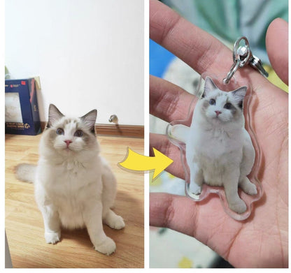 Cat Full Body Custom Acrylic Pet Photo Keychain Personalized Design Key Chain Pet Memorial Gift Watercolor Acrylic Cute Keychain