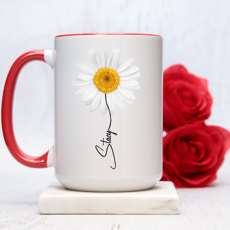 White Daisy Mug, Personalized Daisy Gift For Her, White Flower Gift For Women, Daisy Coffee Cup, Flower Lover Gift For Female, Daisy Gifts