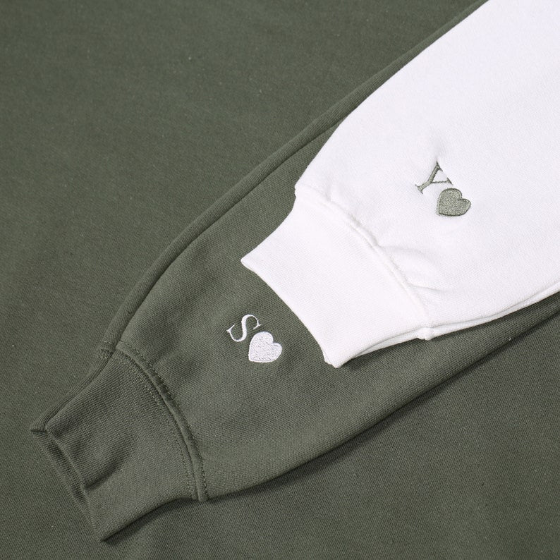 Custom Embroidery Initial Heart Hoodie, Personalized Valentines Sweatshirt, Embroidered Couples Outfit, Wedding Party Gift, Engagement Gifts