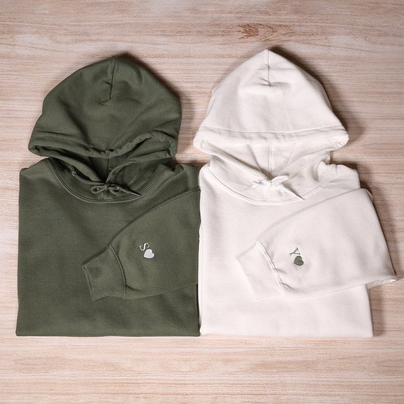 Custom Embroidery Initial Heart Hoodie, Personalized Valentines Sweatshirt, Embroidered Couples Outfit, Wedding Party Gift, Engagement Gifts