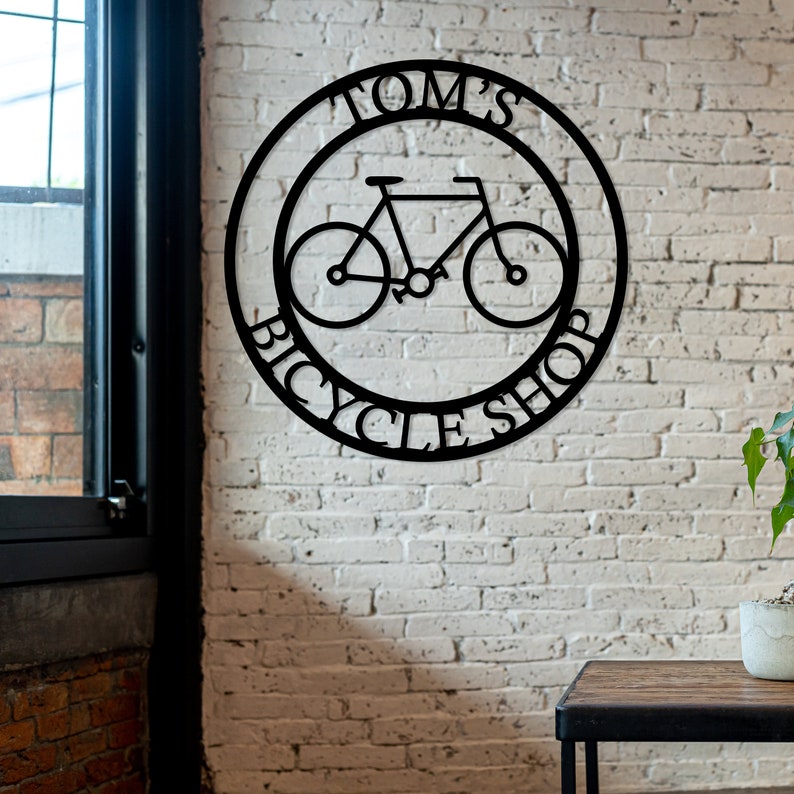 Custom Metal Bike Sign, Personalized Name Sign, Cyclist Decor, Custom Shop Signboard Sign, Gift for Bike Lovers, Garage Sign, Outdoor Decor
