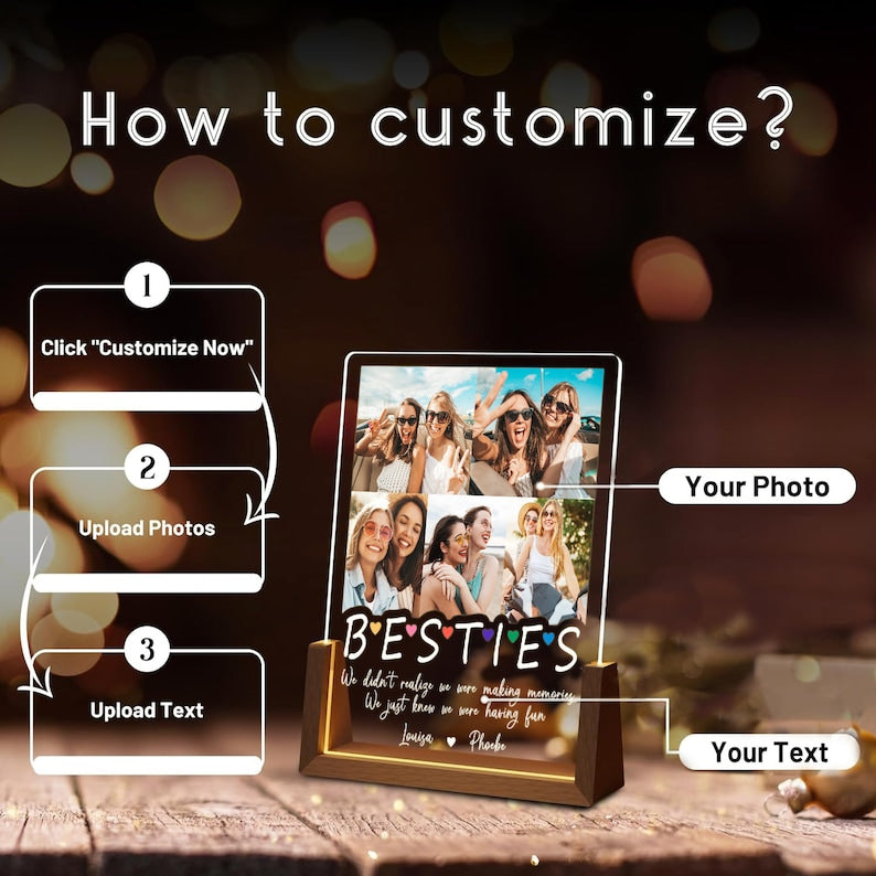 Personalized gifts, Personalized Best Friend Plaque Lamp, Besties Photo Night Light, Birthday Gift for Best Friend, Friendship Lamp.