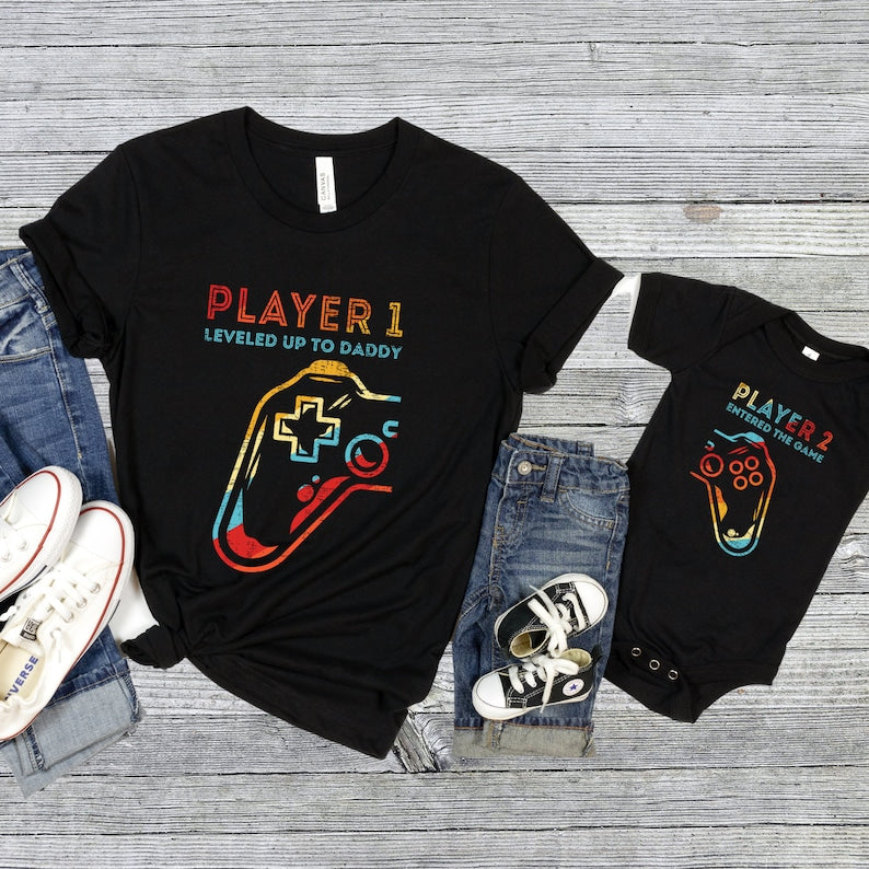 Level Up to Daddy Shirt, Matching Dad Baby Tees, Matching Father Son Shirt, Dad Daughter T-shirt, Player 2 Entered Game