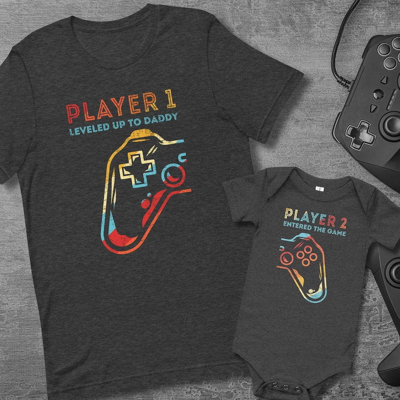 Level Up to Daddy Shirt, Matching Dad Baby Tees, Matching Father Son Shirt, Dad Daughter T-shirt, Player 2 Entered Game