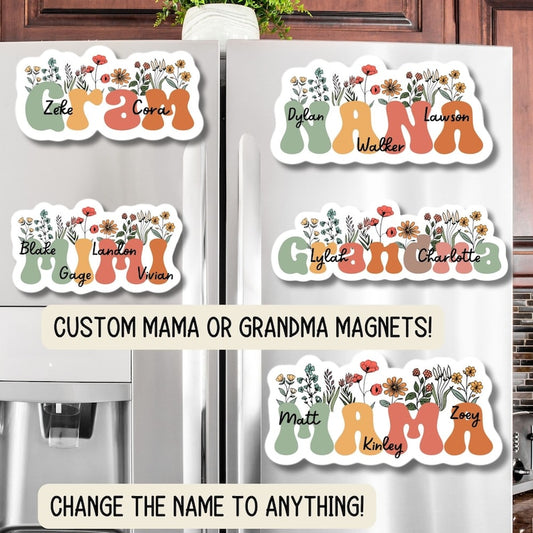 Mothers Day gift Mama nana Gigi Mimi grandma gram Nani custom grandkids name magnet decoration retro floral personalized kids name wife gift