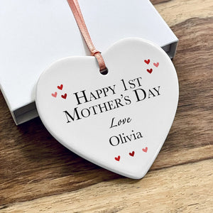Personalised First Mother's Day Gift Happy 1st Mother's Day Heart Ornament | Ceramic Hanging For Mom Mum Her Wife Nan Name Custom Keepsake