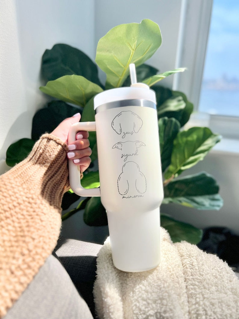 Custom Dog Ears 40oz Tumbler with Handle - Unique Pet Owner Gift, Personalized Dog Lover Cup, Cute Dog Name Engraved Gift, Mom Mother's Day