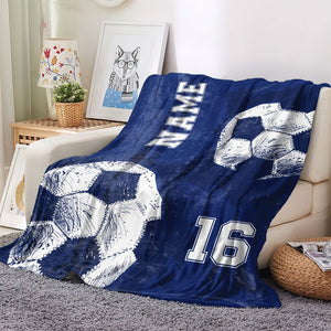 Personalized Soccer Blanket, Custom Football Soft Cozy Sherpa Fleece Blankets, Gift for Soccer Lovers, Birthday Gift For Son, Brother