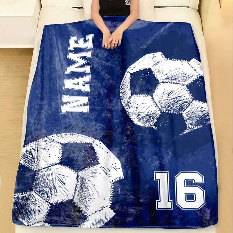 Personalized Soccer Blanket, Custom Football Soft Cozy Sherpa Fleece Blankets, Gift for Soccer Lovers, Birthday Gift For Son, Brother