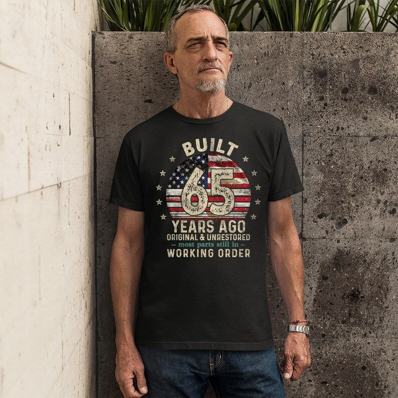 Built 65 Years Ago Shirt For Men, Vintage 1960 Men's Gift, 65th Birthday Dad T-Shirt, Husband Turning 65 Tee, Retro Classic Gifts For Him