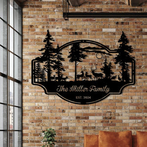 Custom Deer Forest Metal Sign, Personalized Deer Family Name Sign, Farm Sign, Outdoor Sign, Farmhouse Decor, Turkey Deer Buck Metal