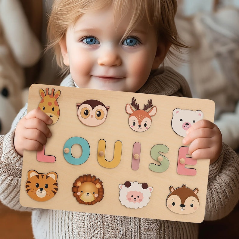 Animals Personalized Busy Board Puzzles for Learning and Play,Custom Wooden Baby Name Puzzle,Montessori Toddler Toys,Baby Boys Girls Gifts