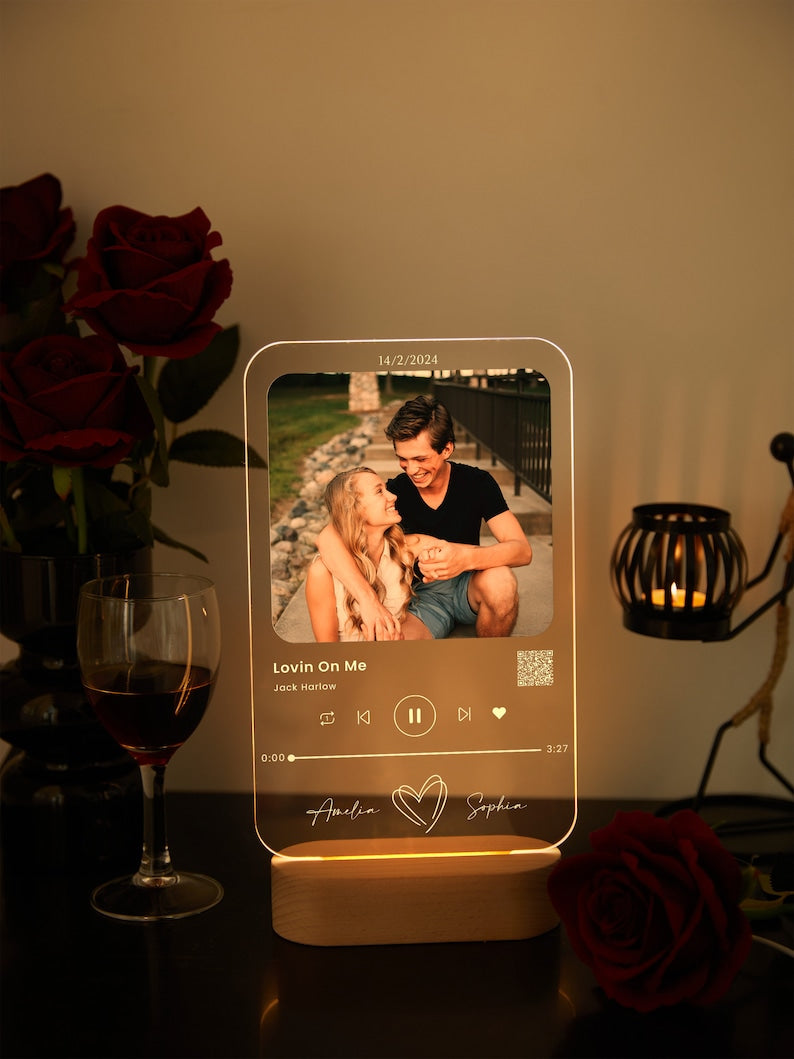 Custom acrylic music plaque, Couples Gift, unique Wedding LED plaque,acrylic plaque with photo,custom picture frames,song picture frame