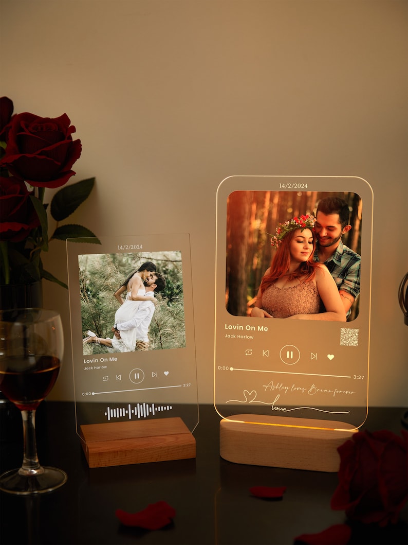 Custom acrylic music plaque, Couples Gift, unique Wedding LED plaque,acrylic plaque with photo,custom picture frames,song picture frame