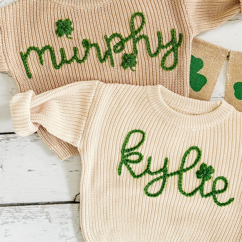 Lucky Baby Name Sweater Hand Embroidered Toddler Pullover Personalized Gift