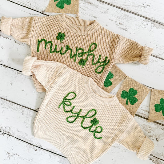 Lucky Baby Name Sweater Hand Embroidered Toddler Pullover Personalized Gift