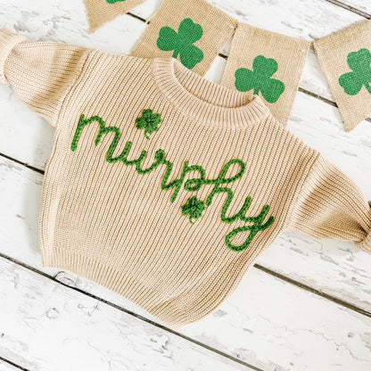 Lucky Baby Name Sweater Hand Embroidered Toddler Pullover Personalized Gift