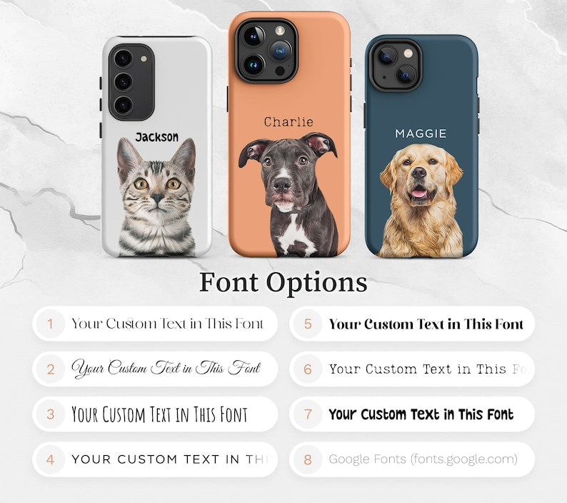 Pet Phone Case with Custom Photo Personalized Dog Cat Name Portrait iPhone Illustration Case Pet Loss Sympathy Gift