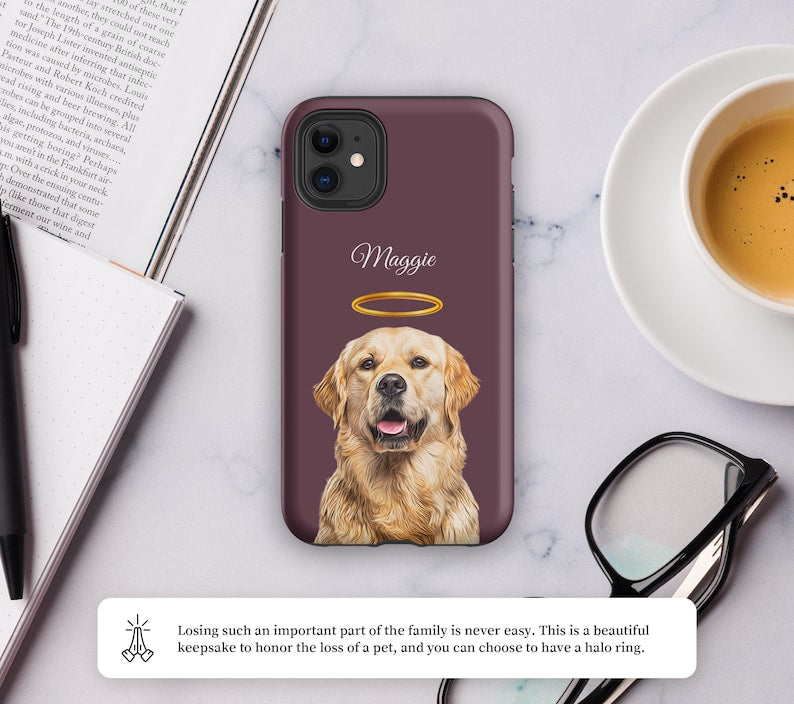 Pet Phone Case with Custom Photo Personalized Dog Cat Name Portrait iPhone Illustration Case Pet Loss Sympathy Gift