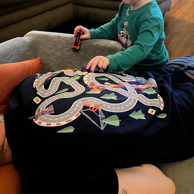 Personalized Play Car Race On Dad's Back Shirt, Custom Mat Road Car Race Track T-Shirt, Dad Mom Father's Day Family Gift, Playmat TShirt, Daddy Birthday