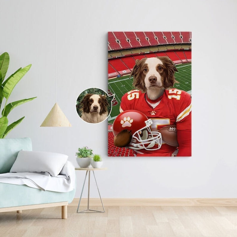 Personalized Football Pet Portrait, Kansas City Dogs Portrait, Custom Football Pet Canvas Portrait, Wall Art