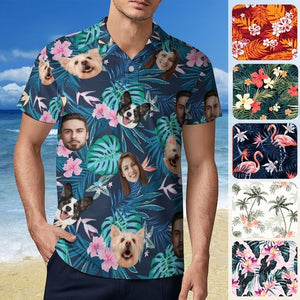 Custom Polo Hawaiian Shirt with Face, Custom Golf shirt, Personalized Short Sleeve Golf Shirt with Face, Custom Polo Shirt for Boss Birthday Father