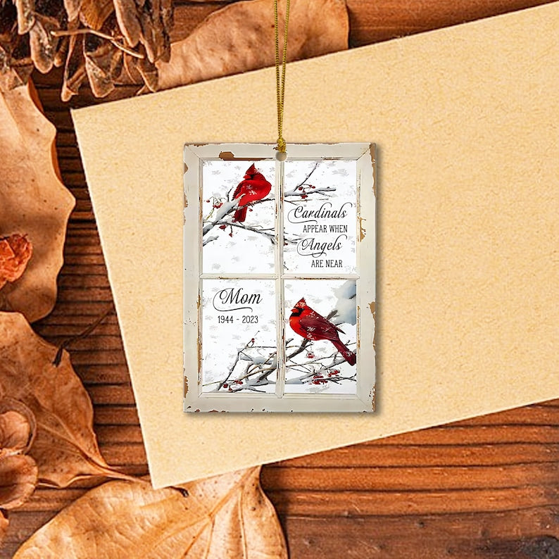 Cardinals at Window Memorial Ornament, Custom Sympathy Gift, Cardinals Appear When Angels are Near, Condolence Gift, Loss of Mom or Dad