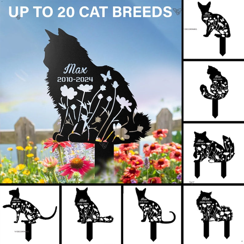 Custom Cat Memorial Stake, Cat Grave Marker, Cat Breed Metal Sign, Pet Memorial Gift, Cat Memorial Plaque, Pet Loss Gift, Remembrance Stake
