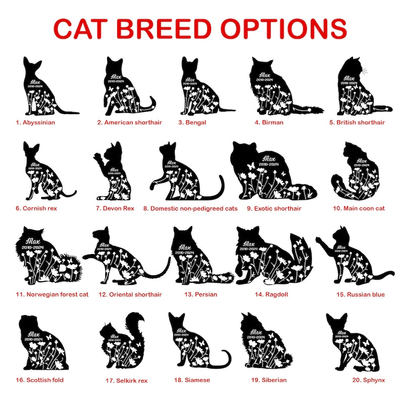 Custom Cat Memorial Stake, Cat Grave Marker, Cat Breed Metal Sign, Pet Memorial Gift, Cat Memorial Plaque, Pet Loss Gift, Remembrance Stake