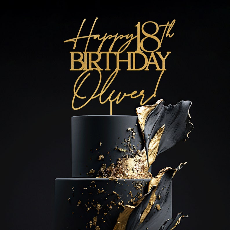 Happy 18th Birthday Cake Topper, Modern Birthday Decor, 18th Birthday Cake Topper, Personalized Birthday Party Cake Toppers with Name