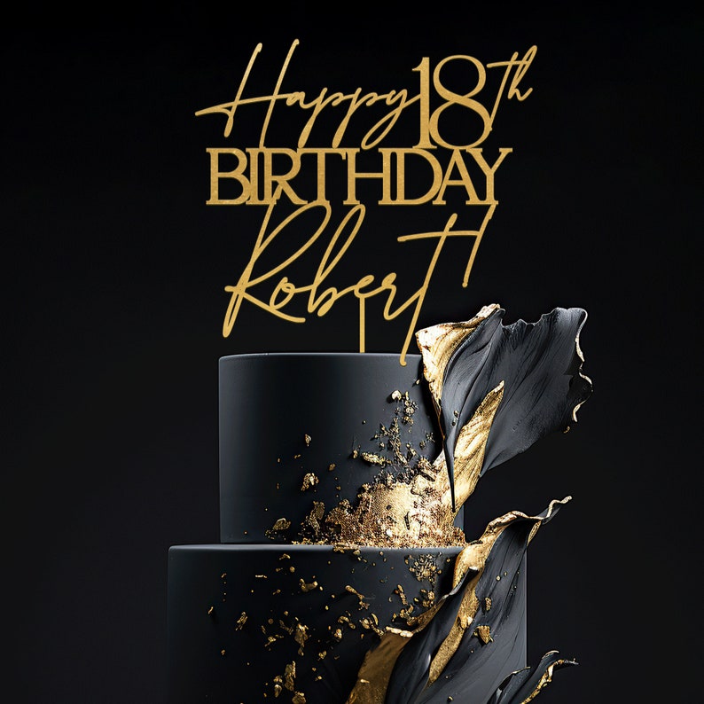 Happy 18th Birthday Cake Topper, Modern Birthday Decor, 18th Birthday Cake Topper, Personalized Birthday Party Cake Toppers with Name