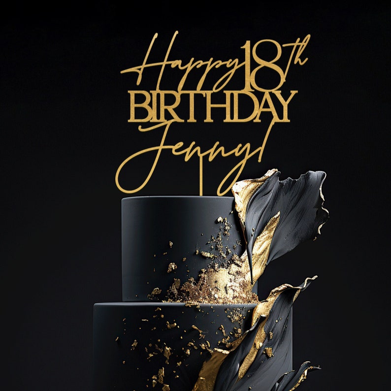 Happy 18th Birthday Cake Topper, Modern Birthday Decor, 18th Birthday Cake Topper, Personalized Birthday Party Cake Toppers with Name