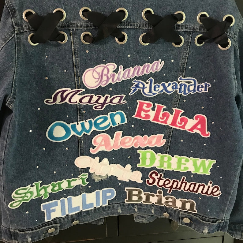 Custom Name/Text Embroidered Patch, Personalized Patches for Denim Jean Bomber Jackets and Bridal Party Robes & Gifts