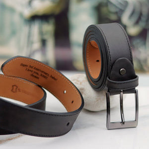 Personalized Men Black Leather Belt, Handcrafted Full Grain Belt, Unique Gift for Boyfriend, Anniversary & Valentine's Day, Custom Name Belt