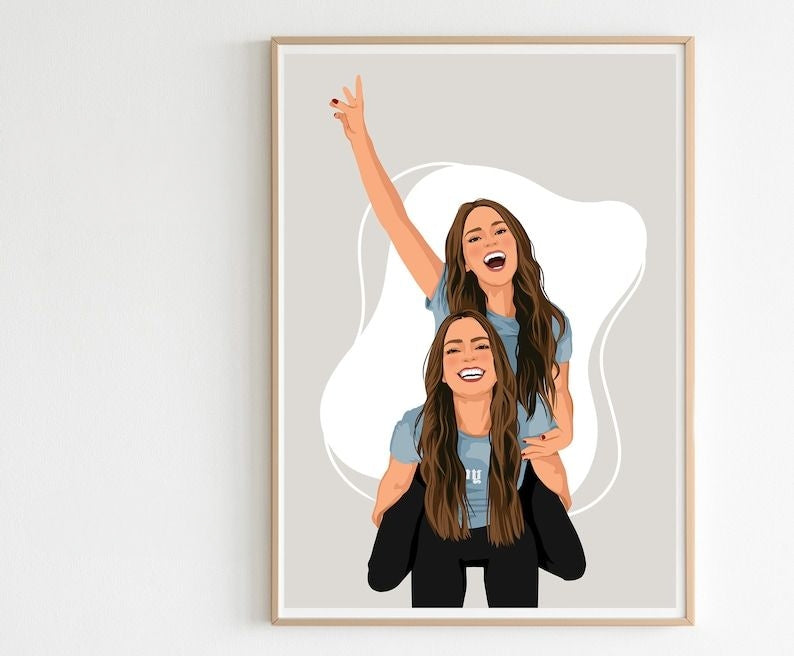 Bestie's birthday Portrait Canvas painting faceless portrait, Personalized Gift for Best Friend, Gift for girlfriend, Friendship canvas