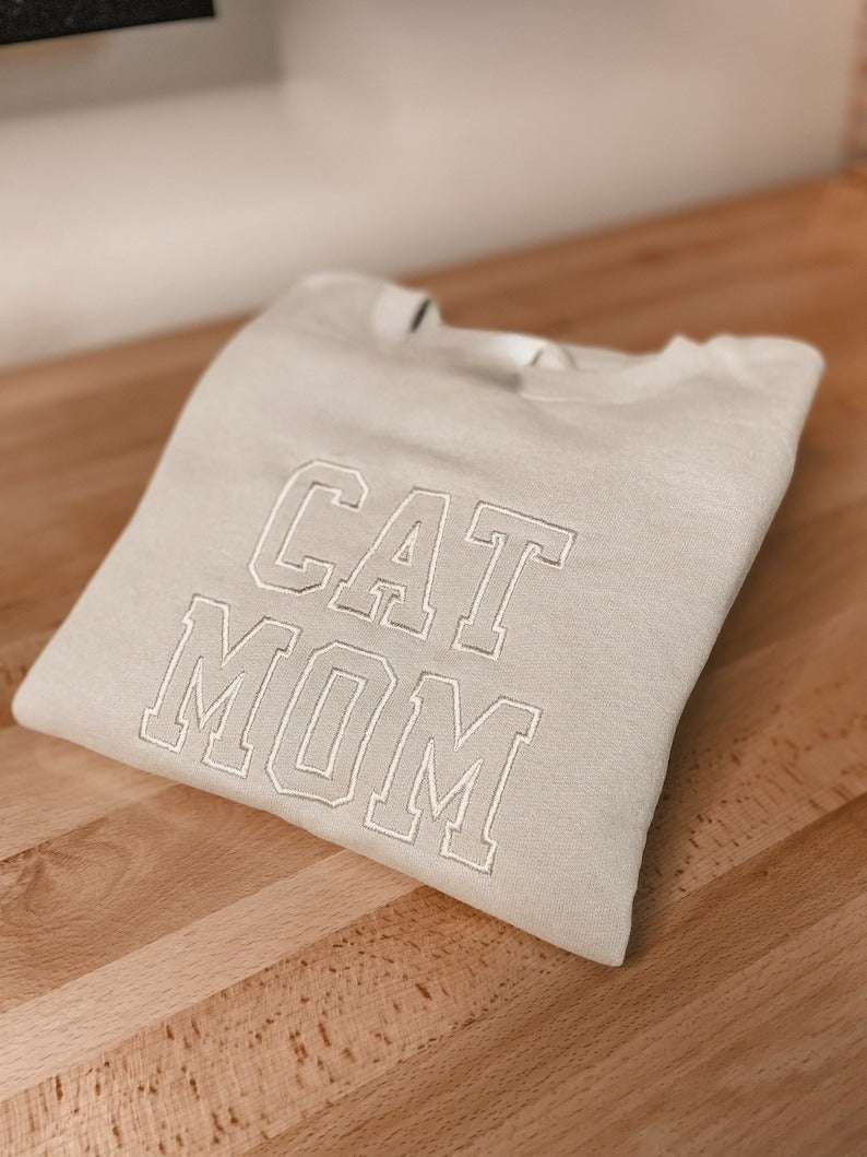 Cat Mom Embroidered Sweatshirt, Custom Embroidered Cat Mom Shirt