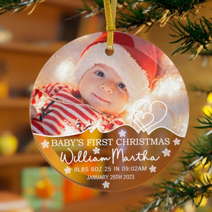 Baby's First Christmas Glass Ornament, Photo Ornament, Custom Christmas Ornament 2023, 1st Christmas Gift, Personalized Ornament, Baby Gift