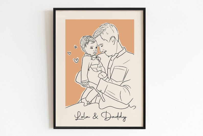 Personalised Gift for New Parents, Happy First Fathers Day Custom Dad and Daughter Line Art Portrait from Photo, Dad & Baby Art, Personalised Family gift for Dad
