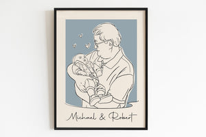 Personalised Gift for New Parents, Happy First Fathers Day Custom Dad and Daughter Line Art Portrait from Photo, Dad & Baby Art, Personalised Family gift for Dad