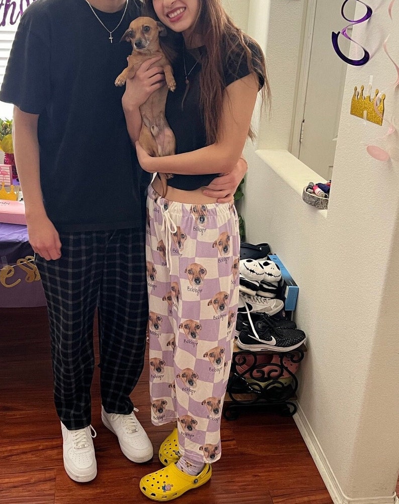 Custom Pet Portrait Pajama pants Using Pet Photo + Name Custom Dog Personalized Pajama Pants Photo Pants Dog Dad Dog Mom Gift