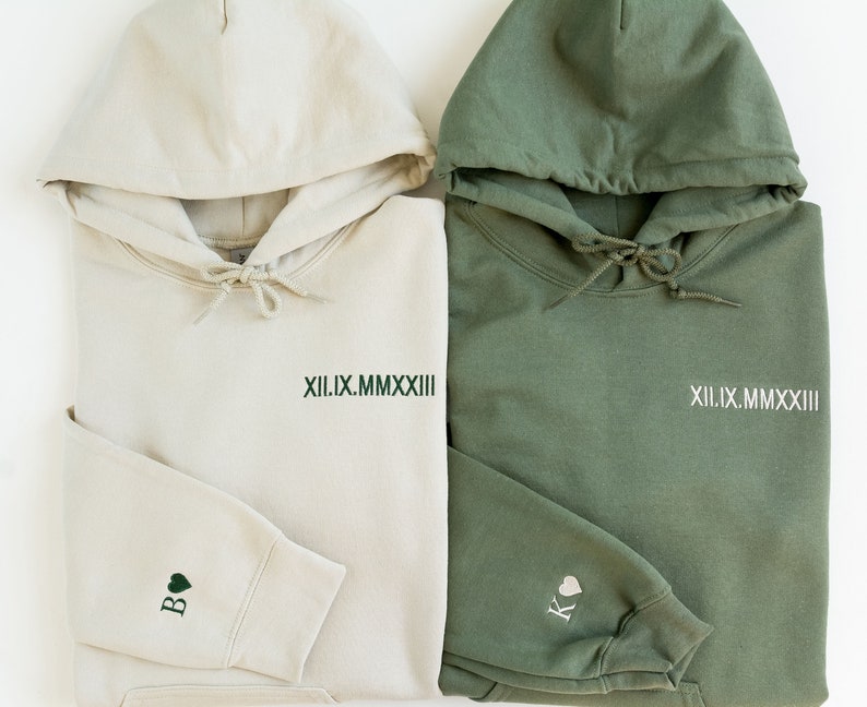 Custom Embroidered Roman Numeral Hoodie - Couples Gift - Personalized Gift Date Hoodie Initial on Sleeve - Engagements, 1st Anniversary gift il_794xN.5801728921_1qy2.jpg