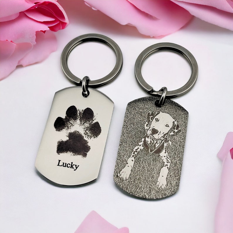 Personalised Actual Dog Paw Keyring | Photo Engraving | Pet Photo Engraved | Cat Paw Engraving